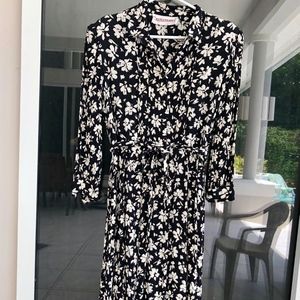 Vtg Castleberry Dress sz16  B&W floral long sleeve